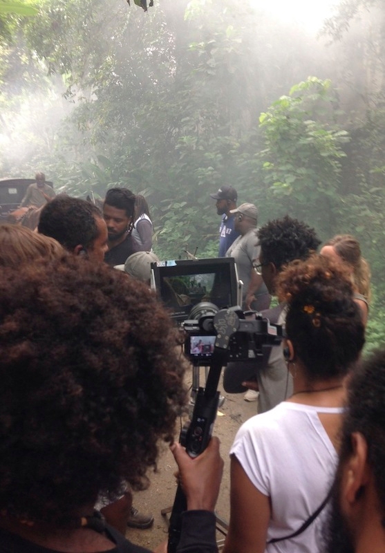 Group of filmmakers shooting at an outdoor location